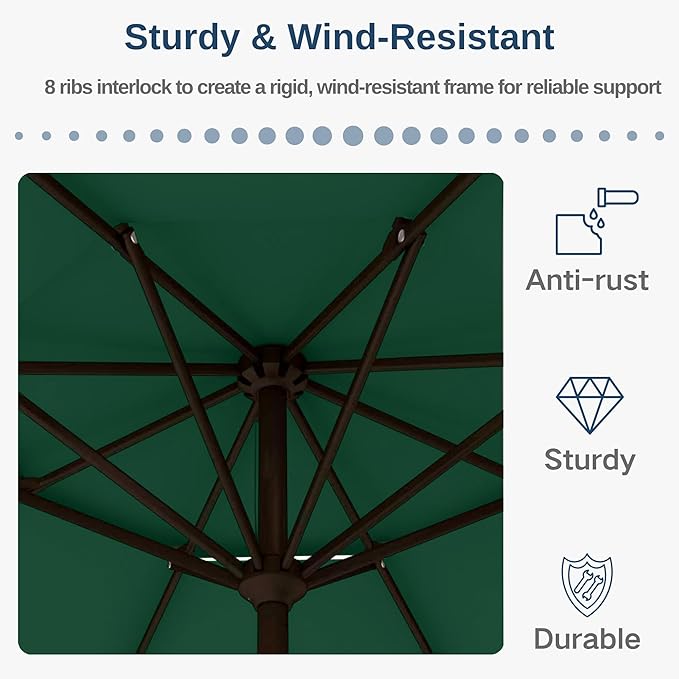 9FT Patio Umbrella 2-Tier Outdoor Market Table Umbrella with Push-Button Tilt & Crank | UPF 50+ & Waterproof for Backyard,Garden,Pool,Deck(Dark Green)