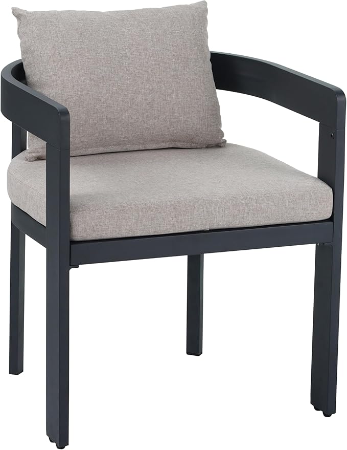 Christopher Knight Home Pusla Acacia Wood Patio Dining Set for 4, Wood&Metal Outdoor Dining Table Set for 4, Round Dining Table and Chairs Set of 4 with Cushion, Teak+Grey+Black