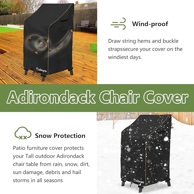 Adirondack Chair Cover 2 Pack,Waterproof Heavy Duty Outdoor Tall Adirondack Chair Covers 2 Pack,Patio Adirondack Chair Cover for Outdoor Chair(30 W x 32 D x 46 H inches) Black