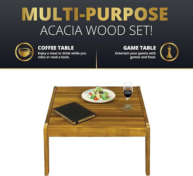 Kinger Home Steven 5-Piece Acacia Wood Outdoor Patio Furniture Set with Cushions Stylish and Durable Compact Wood Patio Furniture Set for Gardens, Decks, and Balconies