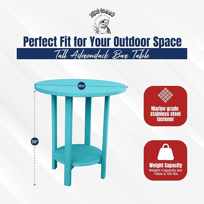 Phat Tommy Round Bar Height Patio Table - Outdoor Bar Table - Balcony Height Patio Furniture for Your Deck - Poly Outdoor Furniture, Teal