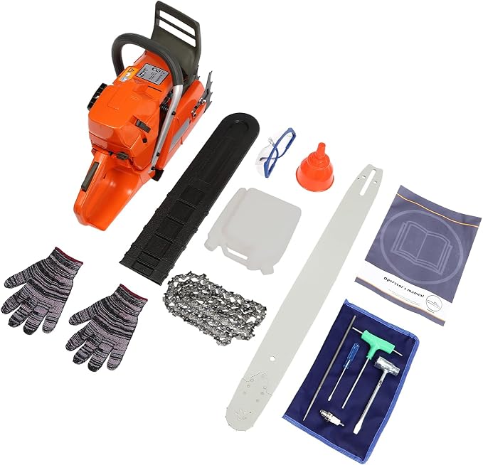 72CC 2-Stroke 24” Chainsaw, Portable Gas Powered Chain Saws, Handed Petrol Woodcutting Saw Gasoline Chain Saw for Cutting Tree Wood with Tool Kit Chainsaw in Garden Farm