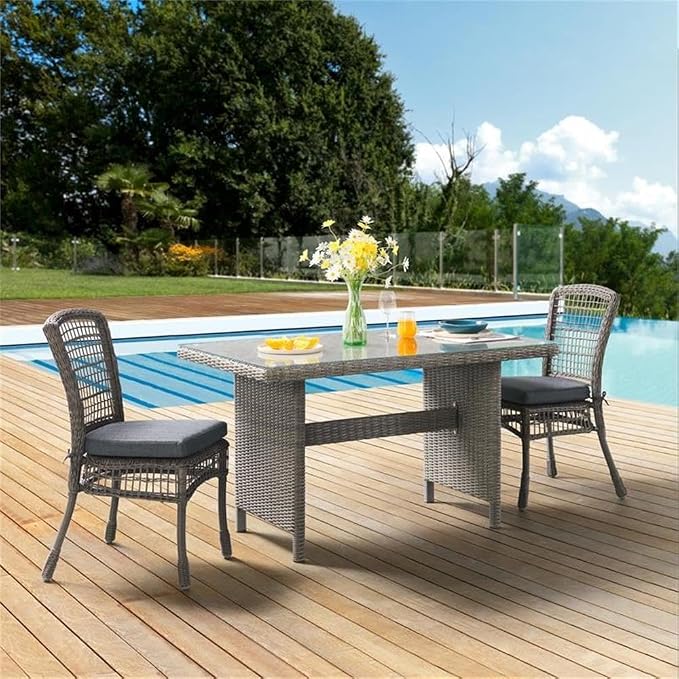 Asti All-Weather Wicker Outdoor Dining Table with Glass Top, Rust-Resistant Aluminum Frame, Weatherproof Patio Furniture, 55 in. W x 31 in. D x 30 in. H, Ideal for Garden and Deck