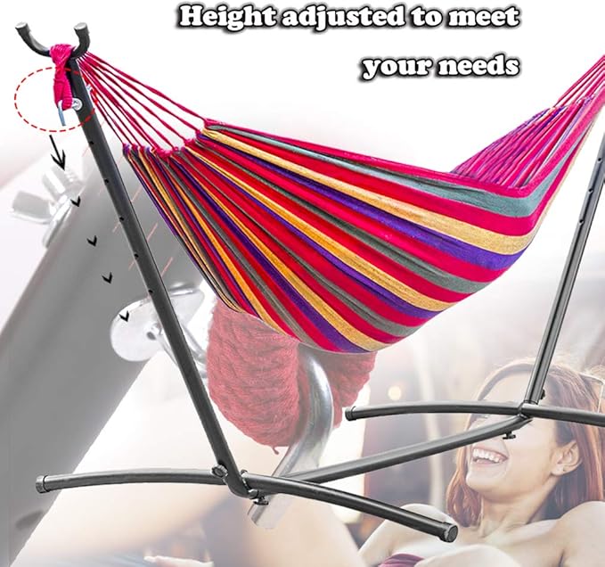 9FT Portable Hammock with Stand, 2 Person Large Durable and Stable Hanging Hammock Chair for Indoor Outdoor Backyard Decor Bed Patio Garde Lawn w/Carrying Case 300 Lb Capacity,Red