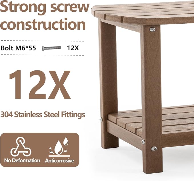 Adirondack Small Outdoor Side Table - Weatherproof HDPE Patio End Table with 2-Tier Storage for Firepit, Balcony, Garden, Poolside or Bathroom (Brown, Set of 4)