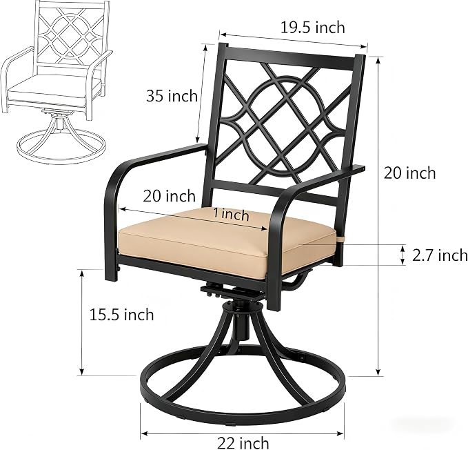Oakcloud Outdoor Metal Swivel Dining Chairs, Strong Capacity Patio Chairs Set of 4, Patio Dining Chair Patio Furniture with Cushion for Garden, Backyard, Bistro, Black