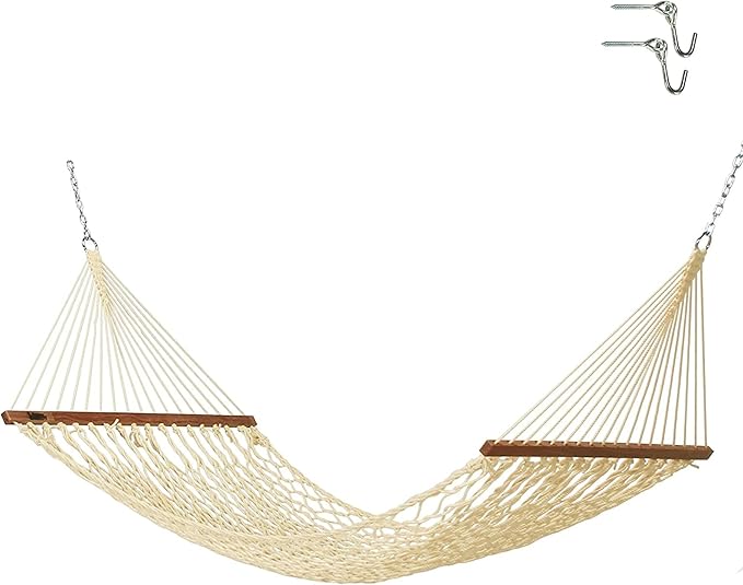 Hatteras Hammocks DC-11OT Small Oatmeal Duracord Rope Hammock with Free Extension Chains & Tree Hooks, Handcrafted in The USA, Accommodates 1 Person, 450 LB Weight Capacity, 11 ft. x 45 in.