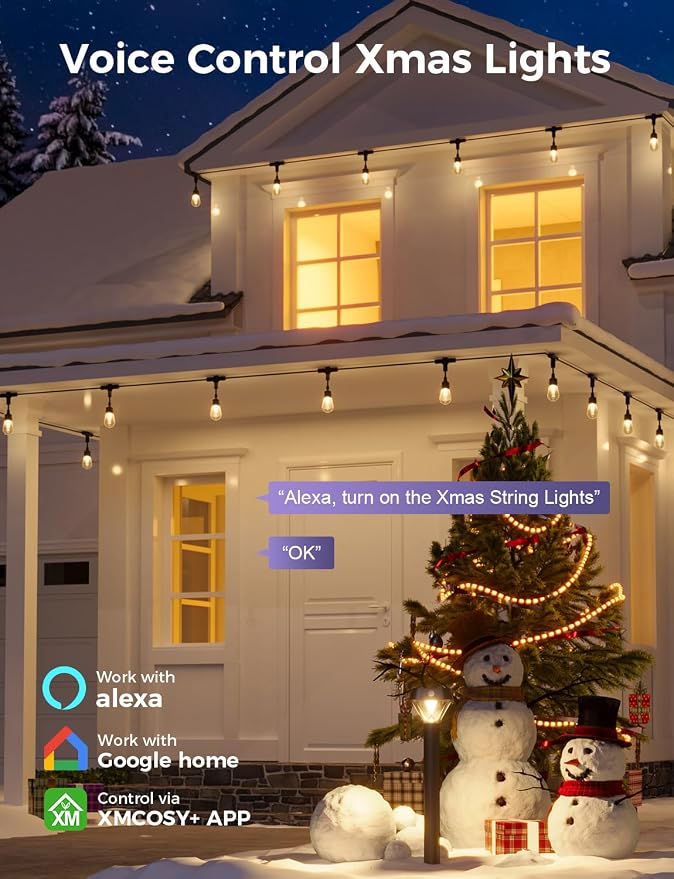 XMCOSY+ Outdoor String Lights, 123FT Smart Dimmable Edison Bulb Patio Light | Smart App & Voice Control LED String Lights, Custom Schedules, Dimming, Warm White Light for Outside, Yard,Porch, Warerproof