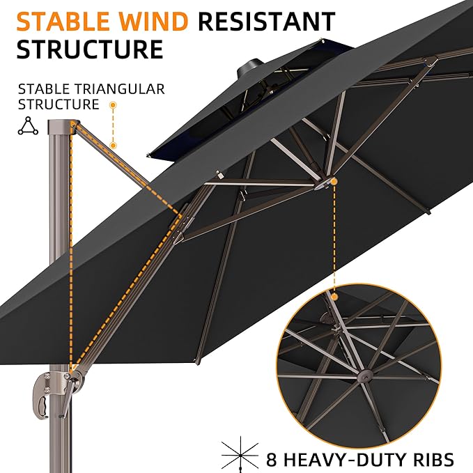 9' X 12' Cantilever Outdoor Patio Umbrellas with Base Included, Large Rectangle Umbrella Heavy Duty 360°Rotation Offset Umbrella for Garden Deck Pool Patio, Black