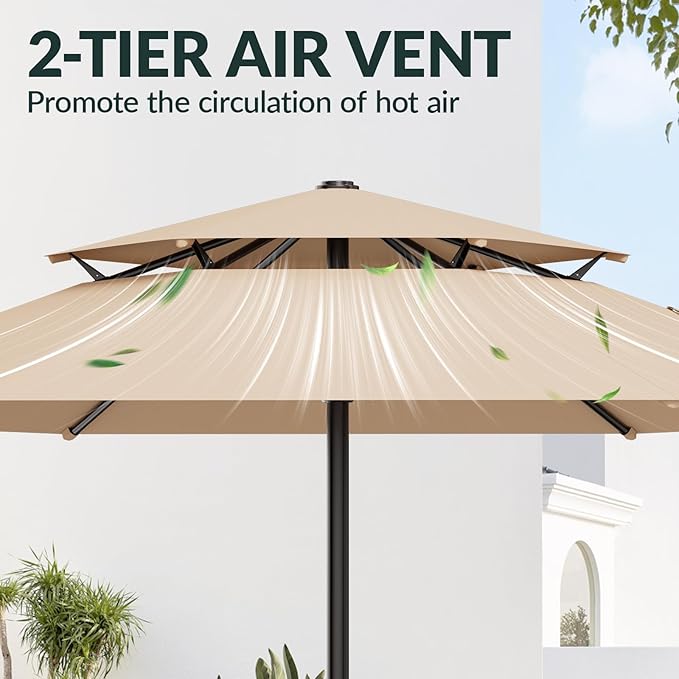 AreShark 12FT Patio Umbrella, Outdoor Umbrellas with 6 Sturdy Ribs