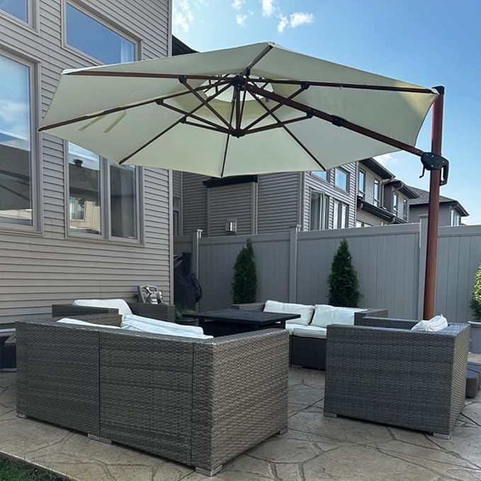 PURPLE LEAF 12ft Patio Umbrella Outdoor Round Large Cantilever Umbrellas Windproof Offset Umbrellas Heavy Duty Sun for Garden Deck Pool Patio, Cream