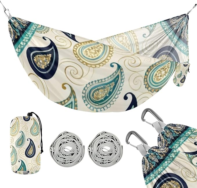 Golden Paisley Hammocks for Camping with Portabl Carry Bag Portable Hammock Indoor Outdoor Patio