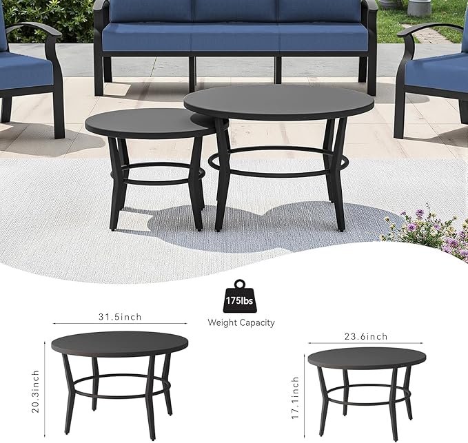 Aluminum Patio Furniture Set with 2 Round Coffee Tables, 5 Seats Outdoor Patio Conversation Sets w/5.1" Cushions,Patio Conversation Sets for Garden, Backyard, Porch-Navy