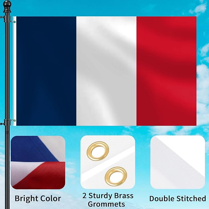 French Flag 3x5 FT Heavy Duty France Flag Double Stitched Vivid Color Fade Proof Outdoor Decor With Brass Grommets(France)