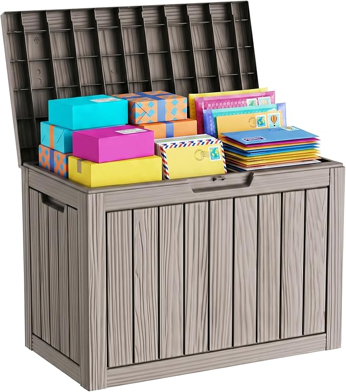 Package Delivery Box, Lockable Resin Outdoor Package, Waterproof Deck Box for Porches, Patios, Indoor & Outdoor Use (55 Gallon, Grey)