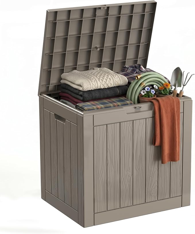 35 Gallon Waterproof Outdoor Storage Box,Deck Boxs for Outdoor and Indoor Use,Deck Storage Box for Picnic Supplies,Gardening Tools,Lockable and Easy to Install(Grey)