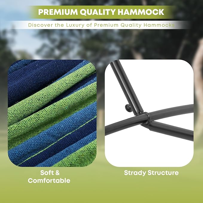 Double Hammock with Space Saving Steel Stand,(450 lb Capacity - Premium Carry Bag Included),Portable Hammock with Heavy Duty Steel Stand for Backyard,Camping or Garden,Blue