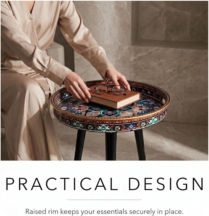 Round Indoor Side Tables with Detachable Wooden 3 Legs, Versatile Tray Table, Perfect for Round Coffee Table Tea, and Relaxation Time 17.7 Inch (Ochre Color)