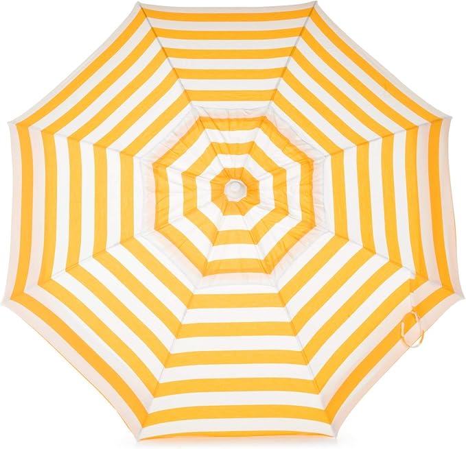 Heininger 1326 DestinationGear Italian Yellow and White 6' Acrylic Striped Patio Pole Umbrella