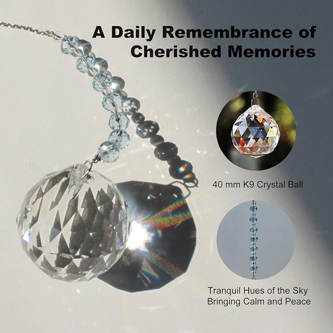 Light By Your Side Rainbow Maker, Sympathy Gifts for Loss of Loved One | Matching Gift Card, Gift Box & Bag | Memorial Gift | Crystal Ball Suncatcher | Bring Comfort, Hope & Love | Sky Blue