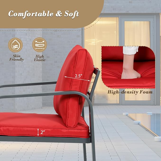 Athena Collection Patio Furniture Set 4 Pieces Outdoor Conversation Sets with Coffee Table & Cushions, All Weather Bistro Chairs Set for Balcony, Lawn, Garden, Poolside, Red