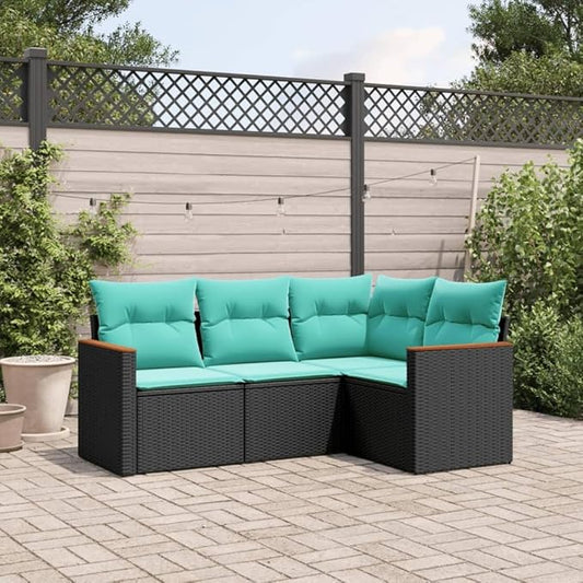 4 Piece Patio Sofa Set with Cushions, Outdoor Sofa Sets Sectional Sofa Outdoor Dining Sets Patio Conversation Set for Piazza Garden Negotiation Area Poolside Black Poly Rattan