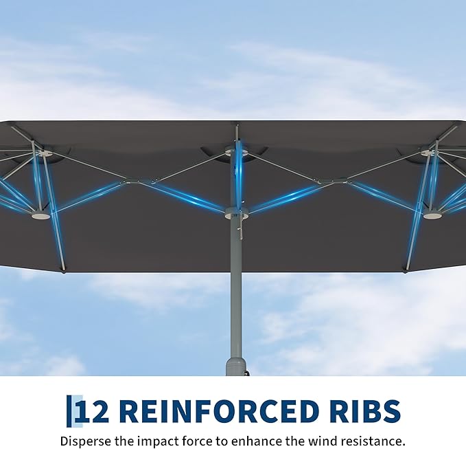 9x15 ft Large Outdoor Umbrella with Base Included, Extra Wide Patio Umbrella with UV Protection, Heavy Duty Backyard & Pool Umbrella with 12 Ribs for Garden Patio Balcony