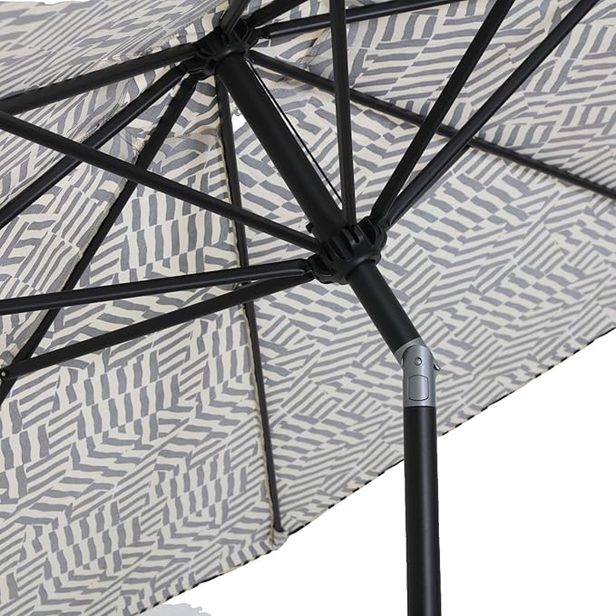 Tempera Striped Patio Umbrellas Outdoor Table Market Umbrellas with Crank & Pust Button Tilt|Auto-Tilt, 8 Steel Ribs, High Color-Fastness Canopy