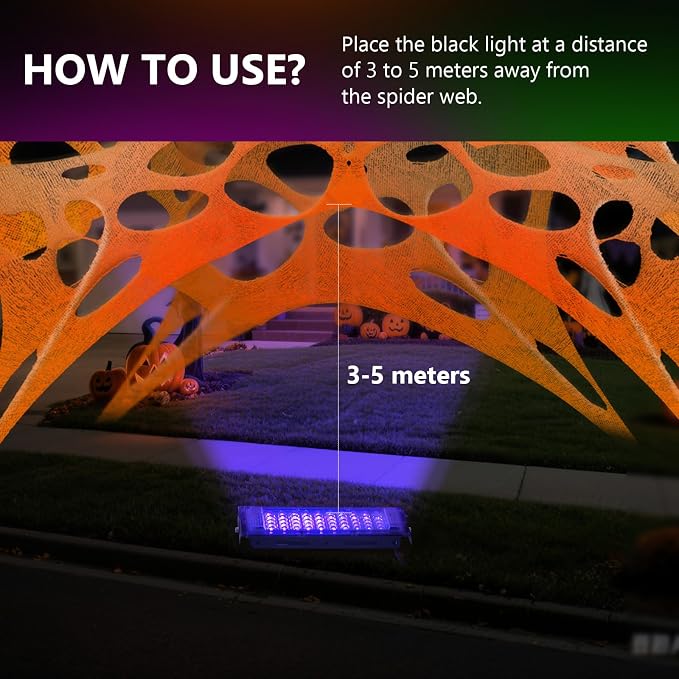 Glow in the dark Purple 1000 Sqft Uncut Giant Spider Web Halloween Decorations Outdoor with 1 Black Light &10 Ground Nails Stretchy Beef Cloth Netting DIY Flexible Elastic for Yard Party Decor