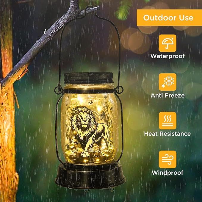 Lion Gifts for Women/Men Lion Solar Lanterns Mom Birthday Animal Simba Lovers Lantern Animal Memorial Lights Solar Garden Decoration for Yard, Patio,Backyard,Porch Torches, Home Decor
