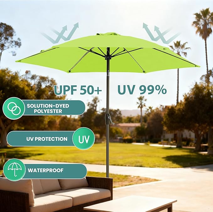 7.5FT Large Outdoor Patio Umbrella with Crank & Tilt - Durable Market Umbrella for Outdoor Patio with 6 Fiberglass Ribs for Poolside,Deck,Yard,Garden