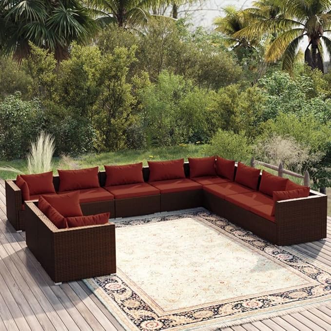 Patio Lounge Set with Cushions,Conversation Patio Furniture Porch Furniture Sets Garden Furniture Suitable for Patio, Deck, Front Porch, Poolside or Balcony Brown Poly Rattan