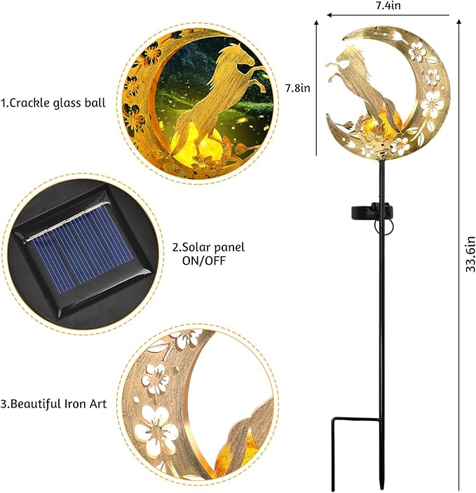 Solar Lights Outdoor Mothers Day Gifts Horse Garden Decor Mothers Day Gifts for Women Mom Grandma Sister Fairy Horse Solar Lights Metal Solar Garden Decoration Outside for Yard, Patio, Backyard, Lawn