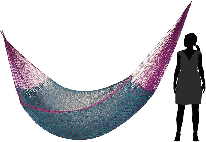 NOVICA Purple Green Teal Hand Woven Nylon Mayan 2 Person XL Rope Hammock, 'Royal Pheasant' (Double)