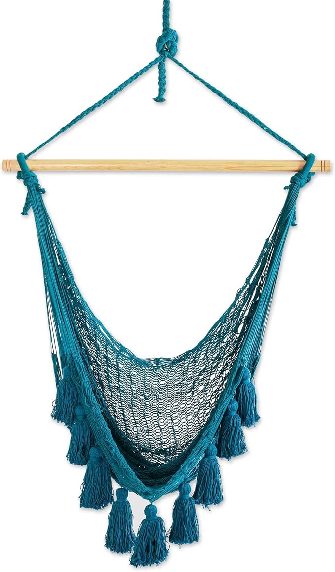 Novica Handmade Ocean Seat in Teal Cotton Hammock Swing