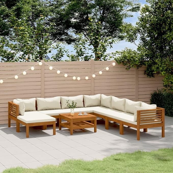 Patio Furniture Sets,Outdoor loveseat,Patio Conversation Sets,9 Piece Patio Lounge Set with Cream Cushion Solid Acacia WoodSuitable for Patio, Garden, Gazebo Low