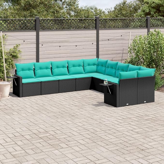 10 Piece Patio Sofa Set with Cushions, Patio Conversation Set Sectional Sofa Outdoor Sofa Sets Outdoor Dining Sets for Exhibition Negotiation Area Piazza Poolside Black Poly Rattan