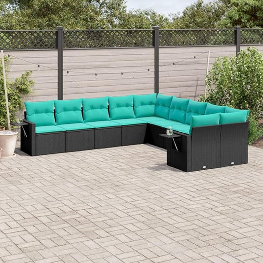 10 Piece Patio Sofa Set with Cushions, Patio Conversation Set Sectional Sofa Outdoor Sofa Sets Outdoor Dining Sets for Exhibition Negotiation Area Piazza Poolside Black Poly Rattan