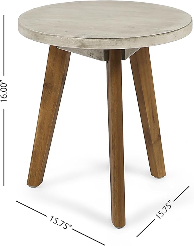 Christopher Knight Home Gino Outdoor Acacia Wood Side Table, Light Gray Finish/Natural Finish