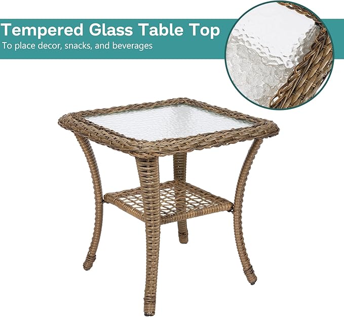 MEETWARM 3 Pieces Outdoor Patio Wicker Rocking Glider Set, Rocking Chairs Rattan Patio Furniture Sets with Glass-Top Coffee Table and Thickened Cushion, Conversation Bistro Set, Navy Blue