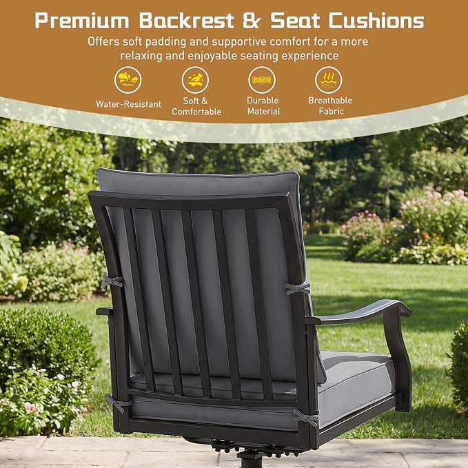 7 Piece Outdoor Patio Dining Set, 62’’ Rectangular Metal Dining Table with Umbrella Hole & 6pcs Patio Swivel Rocking Chairs, Outdoor Furniture Dining Set for Patio, Balcony, Lawn, Garden, Backyard