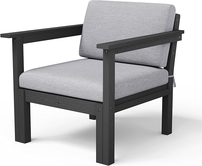 Stoog Modular Armchair with Removable Arms - HIPS Frame & Deep Seat Waterproof Patio Chair for Sectional, Black