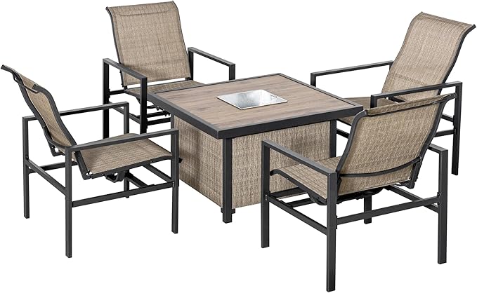 Outsunny 5 Piece Outdoor Dining Set with Built-in Ice Bucket, Outdoor Furniture Set, Patio Table and Rocking Chairs for Garden, Lawn, Backyard, Beige