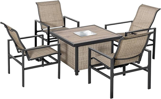 Outsunny 5 Piece Outdoor Dining Set with Built-in Ice Bucket, Outdoor Furniture Set, Patio Table and Rocking Chairs for Garden, Lawn, Backyard, Beige