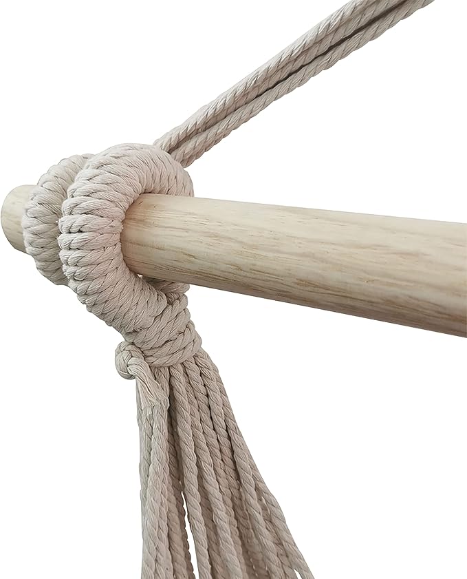 ALEKO Hanging Rope Swing Hammock Chair with Side Pocket and Wooden Spreader Bar, 2 Cushions and Hardware Kits Included, Max 440 Lbs Ivory HC01