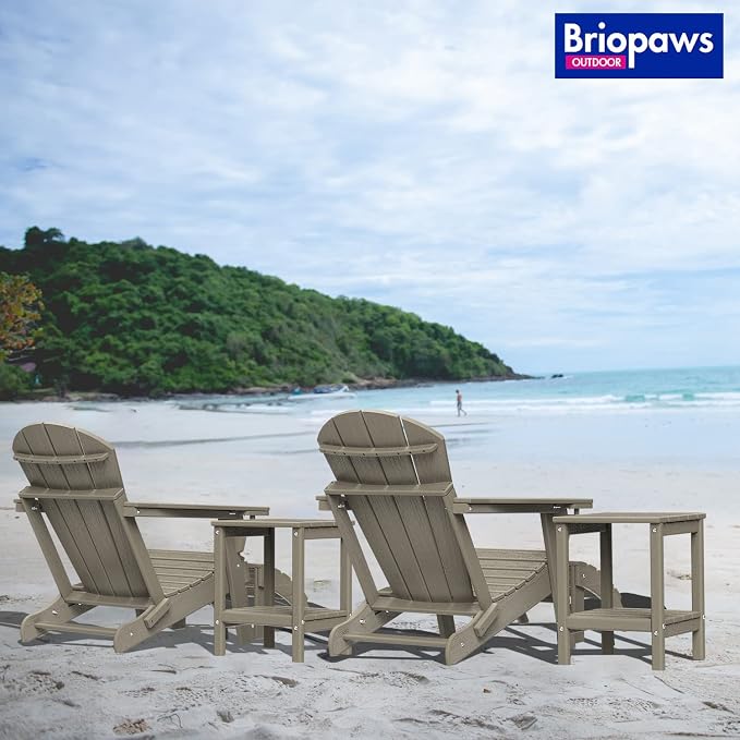 BRIOPAWS Outdoor-Side-Table | Small | Wood Grain | HDPE Plastic | Patio End-Table | 2-Shelf Adirondack Outside Tables | All Weather | for Poolside Front Porch Indoor Living Room | 14" x 13"