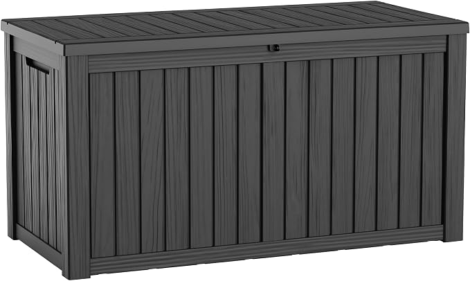 Vixzen 180 Gallon Deck Boxes Outdoor Waterproof, Resin Lockable Storage Box for Patio Cushions Storage Furniture, Garden Tools, Pool Supplies, Weatherproof and UV Resistant (Black, 180 Gallon)