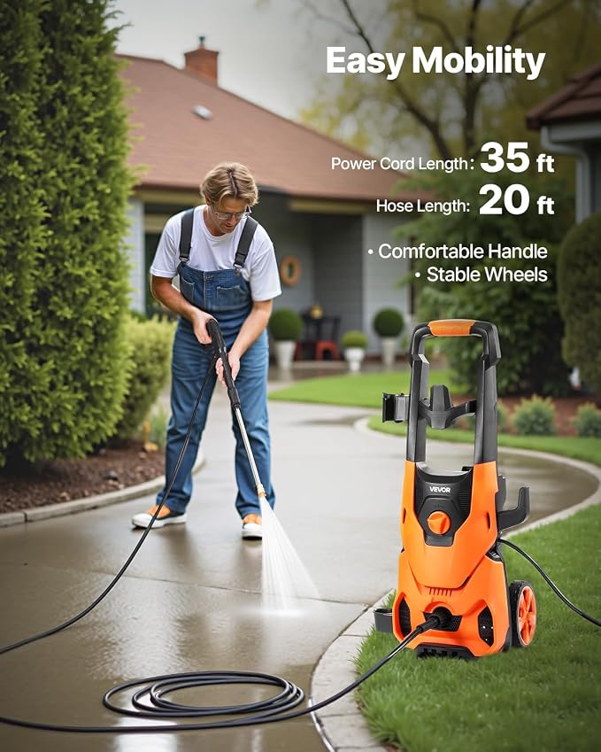 VEVOR Electric Pressure Washer, Max 4200 PSI 2.8 GPM, High-Power Cleaner with Foam Cannon & 4 Nozzles for Driveways, Cars, Fences, Patios, Home Cleaning
