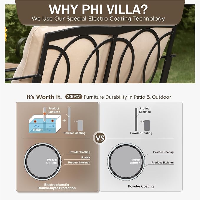 PHI VILLA Outdoor Patio Furniture Set with 56" Fire Pit Table, 4 Pieces Heavy-Duty Rattan Wicker Metal Patio Conversation Sets for Backyard Garden Deck