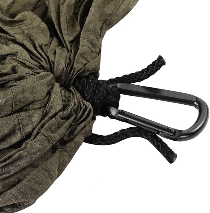 Portable Camping Travel Double Hammock, Hanging Bed with Tree Straps, Lightweight Nylon Taffeta Hammock for Two, Includes 2 Tree Straps and Metal Buckles for Outdoor (OD Green)